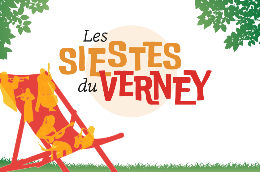Illustration promotionnelle des Siestes du Verney avec des musiciens jouant sur un transat dans un parc