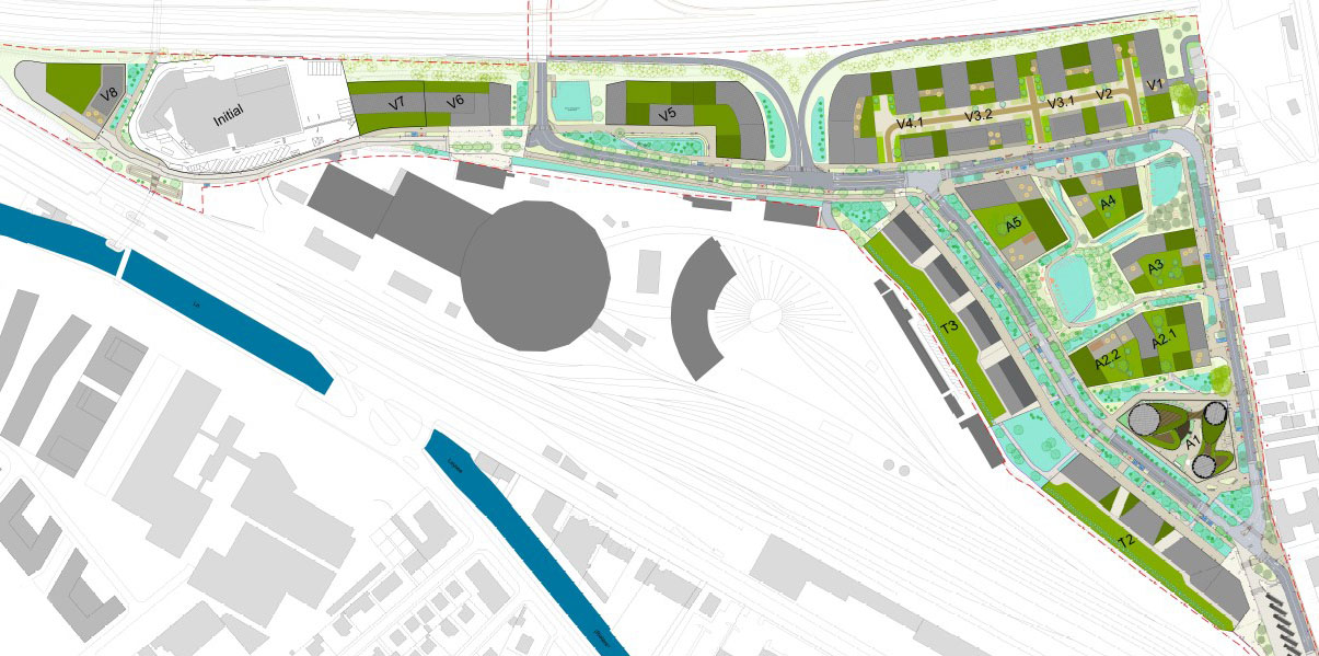 Plan technique de la Zac de la Cassine avec l'emplacement des différents projets en cours ou à venir.