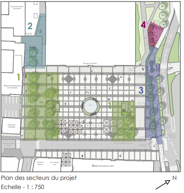 Plan des secteurs du palais de Justice