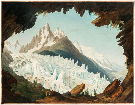 Jean-Antoine Linck (Genève, 1766 – 1843) Vue des Alpes, 1799 Peinture à la cire sur toile