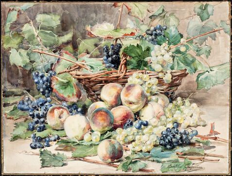  Pêches et raisins, quatrième quart du 19ème siècle, aquarelle sur papier