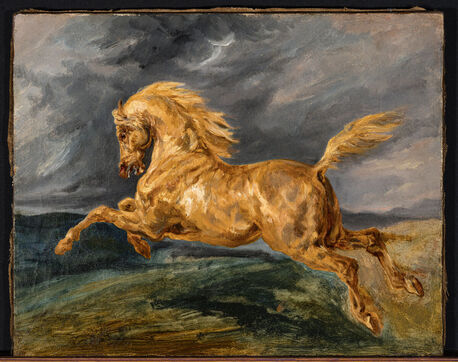 Attribué à Théodore Géricault, Cheval au galop, premier quart au 19ème siècle, huile sur toile