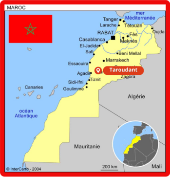 Carte du Maroc avec localisation géographique de Taroudant au centre Ouest du pays