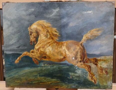 En cours : Attribué à Théodore Géricault, Cheval au galop, premier quart au 19ème siècle, huile sur toile