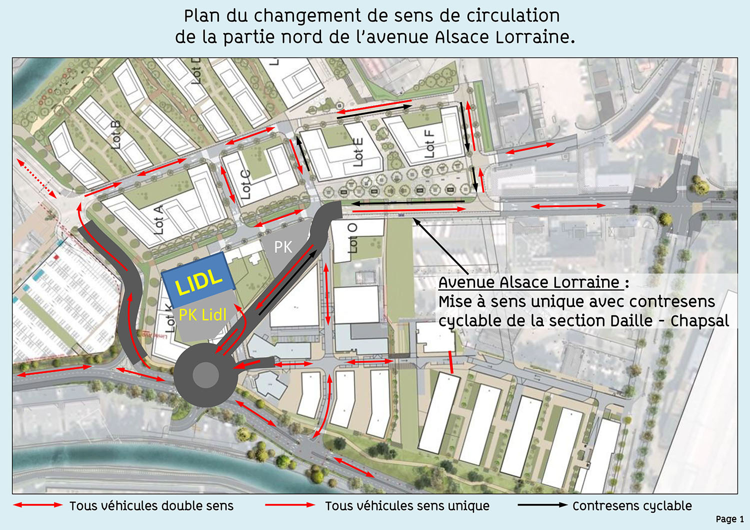 Plan fléché du changement de sens de circulation avenue Alsace Lorraine